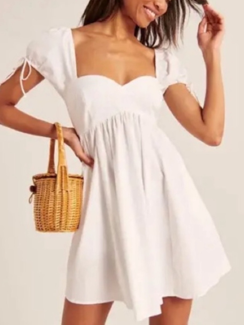 NWT Abercrombie & Fitch White Poplin Puff Sleeve Sweetheart Mini Dress size XS
